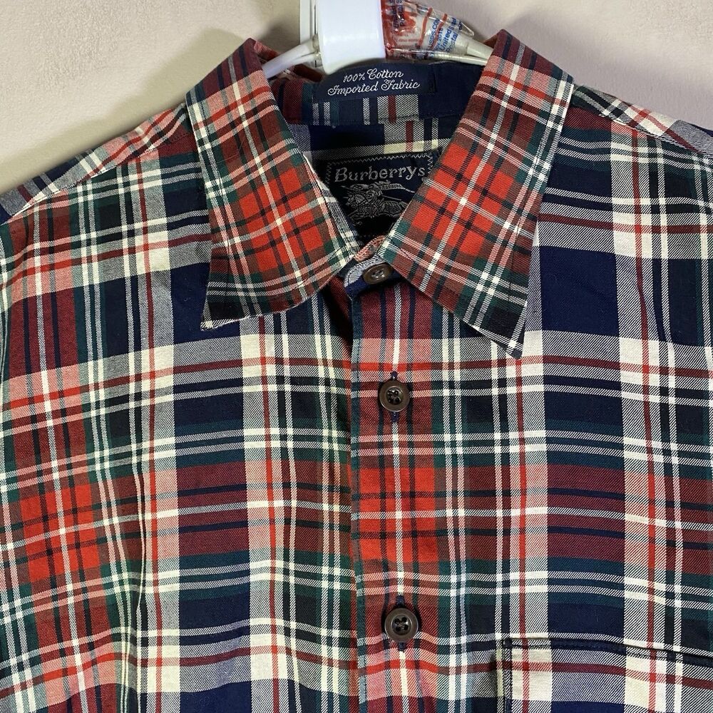 VTG Burberrys Men's Medium Tartan Plaid Long Sleeve Button Up Shirt Made in USA